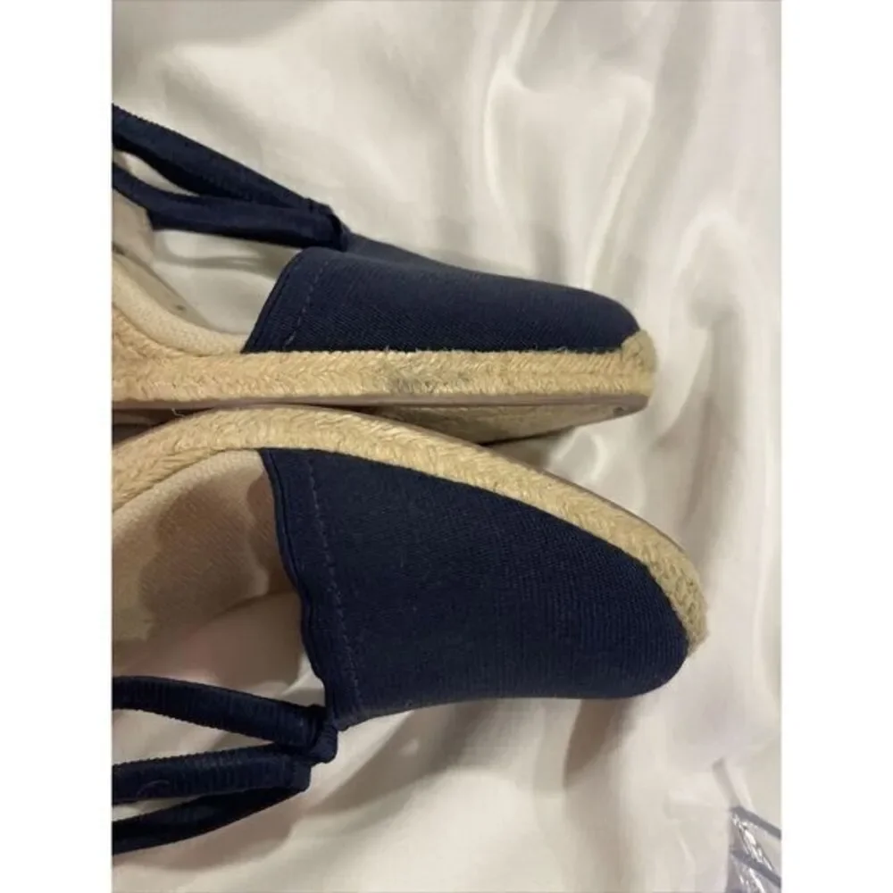 Adrienne Vittadini High Heeled‎ Espadrilles Wedges Navy Blue Stretch 9M